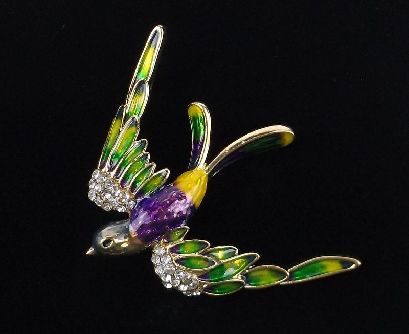 Mint Enameled Rhinestone Swallow Bird Brooch (1 of 2)