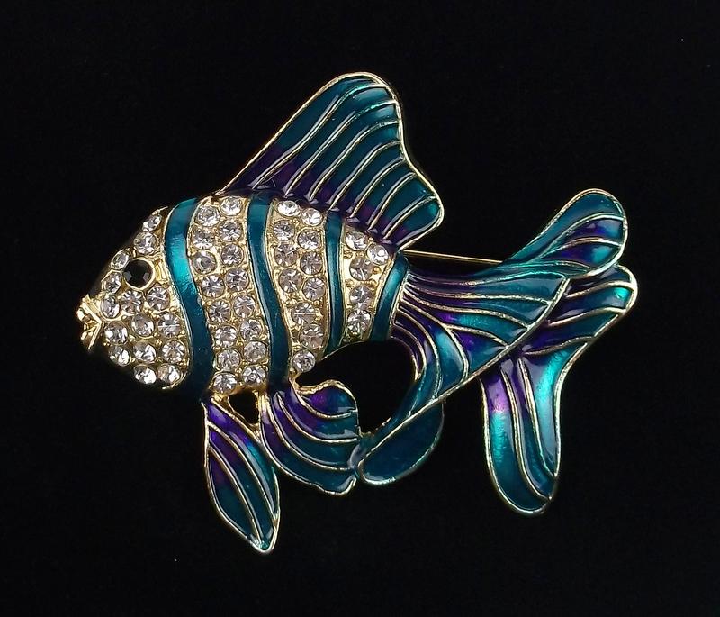 Mint Enameled Rhinestone Fish Brooch (1 of 2)