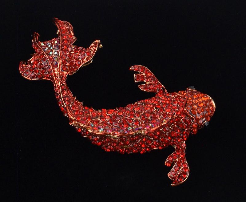 Mint Enameled Rhinestone Koi Fish Brooch (1 of 2)