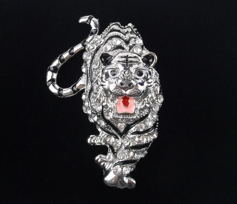 Big Mint Enameled Rhinestone Tiger Brooch (1 of 2)