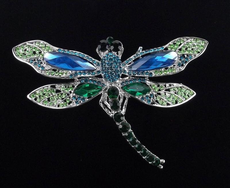 Big Mint Enameled Rhinestone Dragonfly Brooch Life Size (1 of 2)