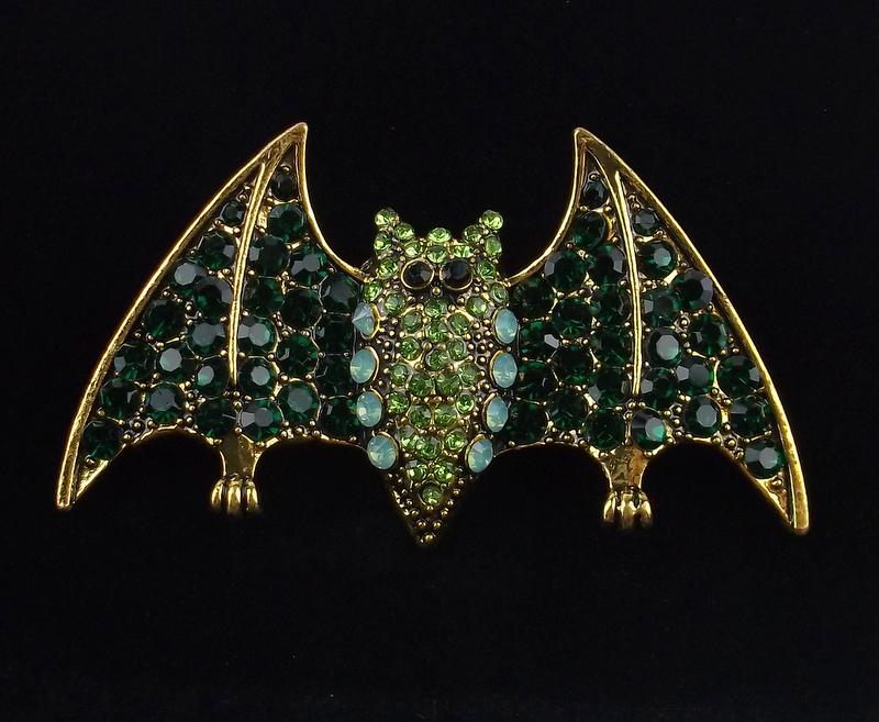 Mint Enameled Rhinestone Bat Brooch: Mint Condition, In Like New Condition, Perfect