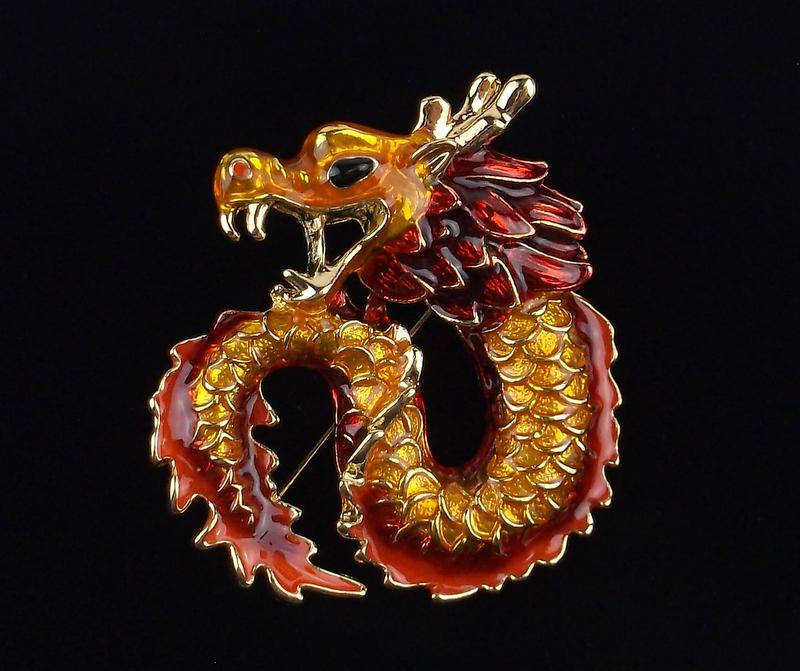 Mint Enameled Dragon Brooch (1 of 2)