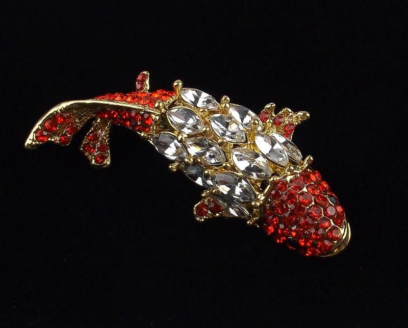Mint Enameled Rhinestone Koi Fish Brooch (1 of 1)
