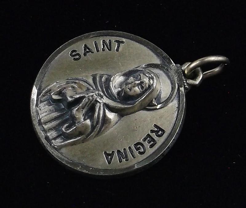 Mint Vint 1970s Creed Sterling St Regina Pendant Catholic: Guaranteed Solid 925 Sterling Silver, in Excellent Condition
