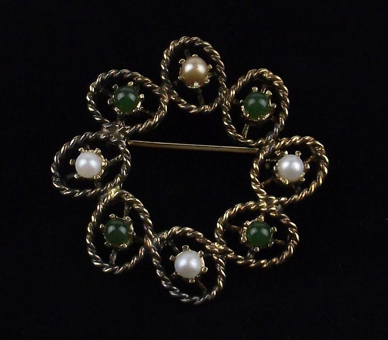 Mint Vintage 1960s Van Dell Sterling Jade Brooch (1 of 3)