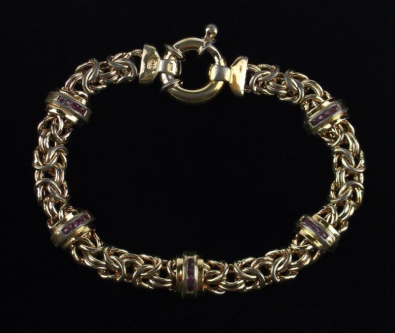 Heavy Gold Over Sterling Ruby Bracelet 7.5" WEAR (1 of 5)