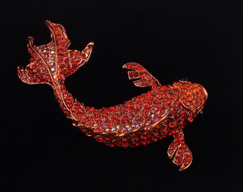 Mint Enameled Rhinestone Koi Fish Brooch (1 of 2)