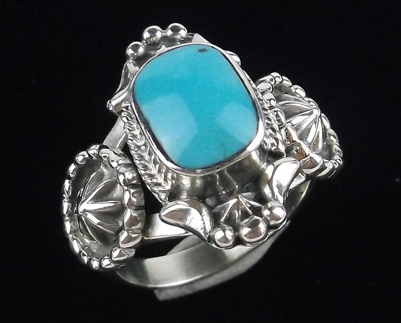 Navajo Genevieve Francisco Sterling Turquoise Ring 7.5 Thick (1 of 3)