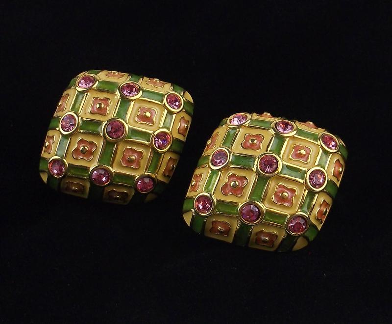 Mint Vintage Joan Rivers Enameled Rhinestone Earrings (1 of 3)