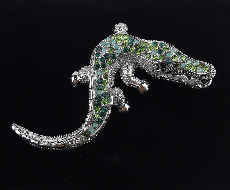 Big Mint Enameled Rhinestone Alligator Brooch (1 of 2)