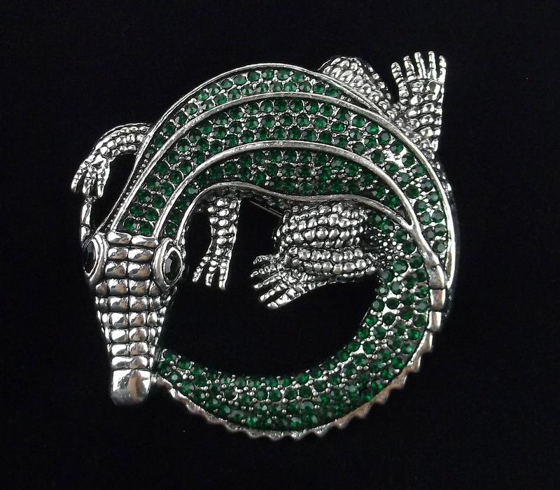 Mint Enameled Rhinestone Alligator Brooch (1 of 2)