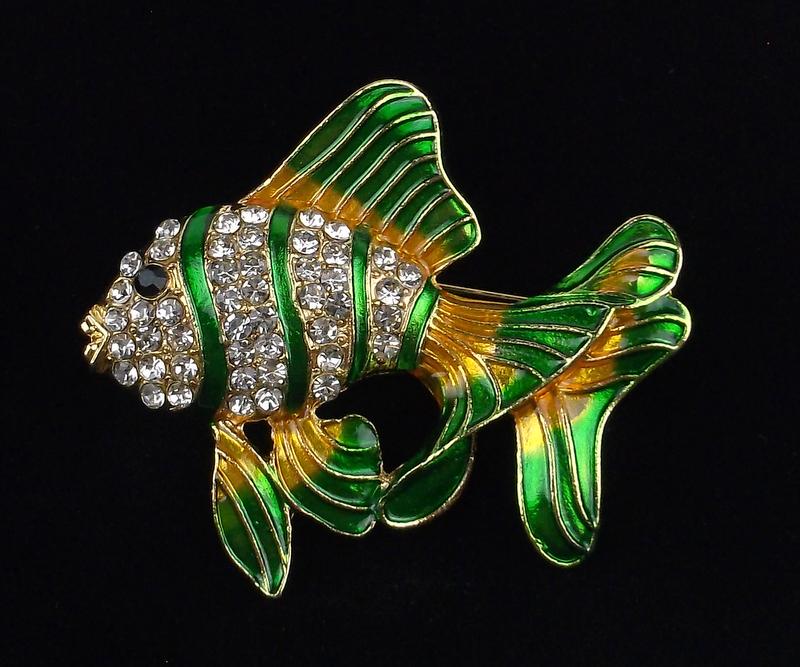 Mint Enameled Rhinestone Fish Brooch (1 of 2)
