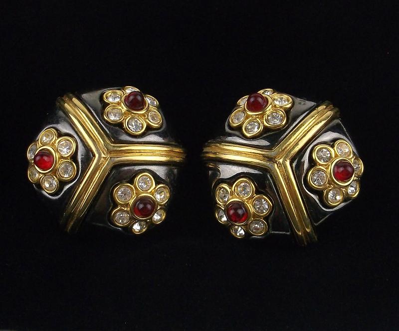 Mint Vintage Joan Rivers Enameled Rhinestone Earrings (1 of 3)