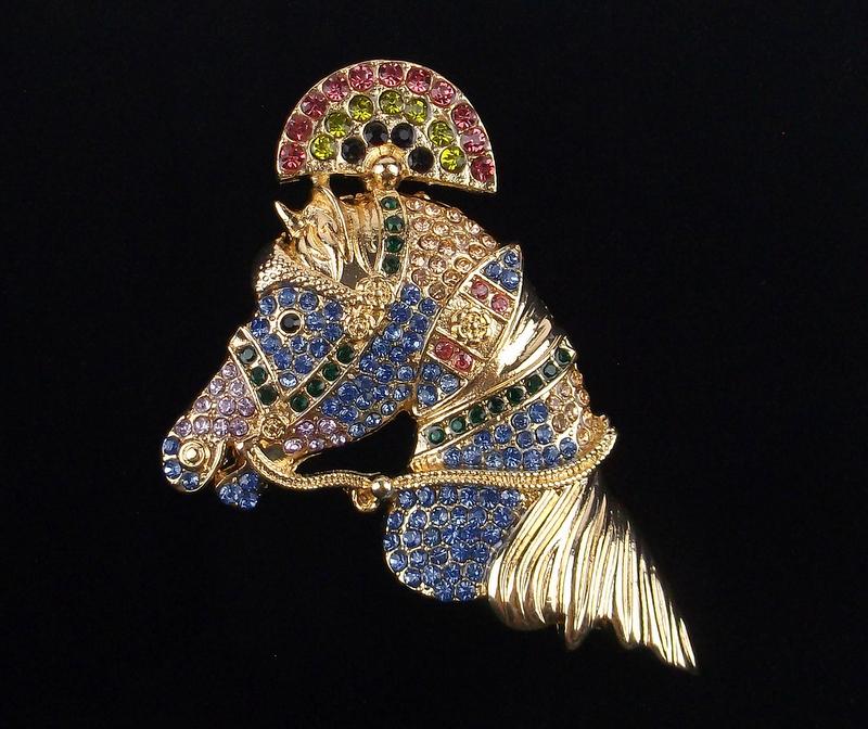 Mint Enameled Rhinestone Horse Brooch (1 of 2)