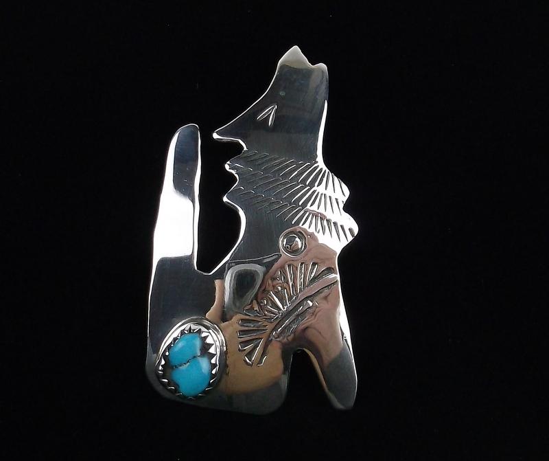Navajo Sterling Silver Turquoise Wolf Brooch Mint (1 of 3)