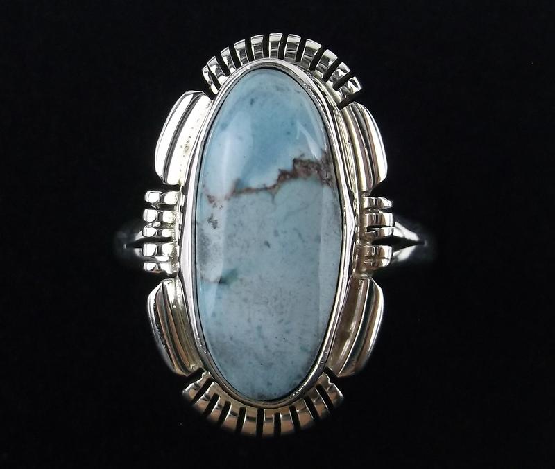 Navajo Norvin Johnson Sterling Gold Hills Turq Ring 8 (1 of 3)