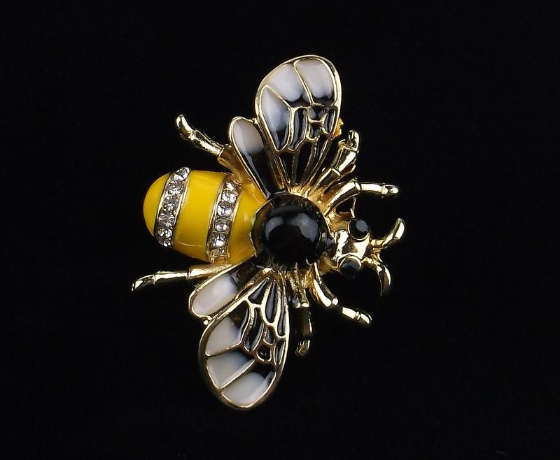 Mint Enameled Rhinestone Bee Insect Brooch (1 of 1)