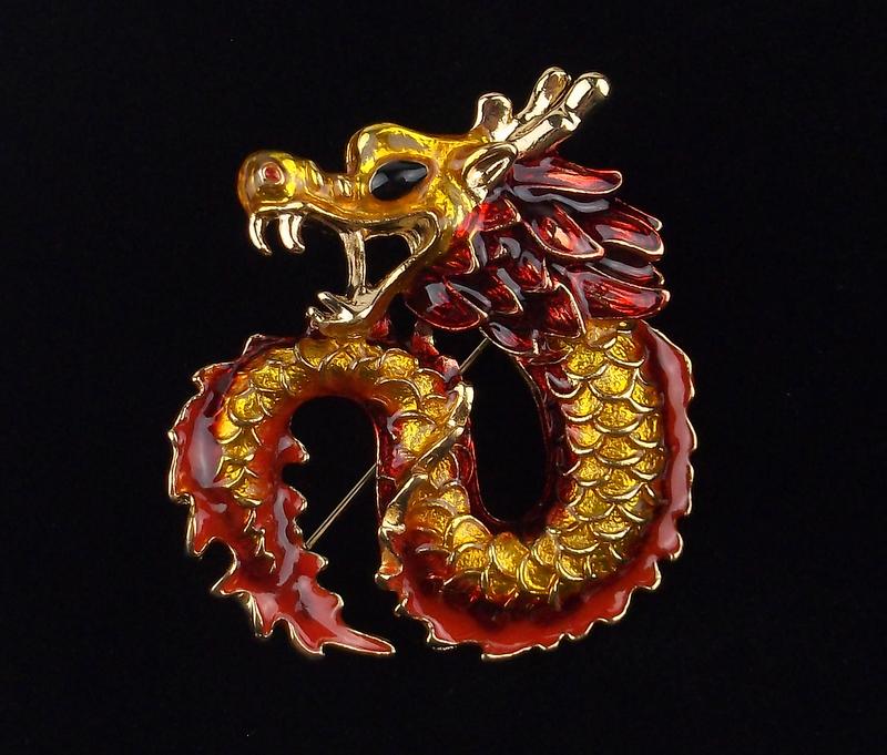 Mint Enameled Dragon Brooch (1 of 2)