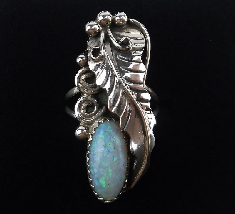 Navajo Rob Martinez Sterling Silver Opal Ring 6.5 (1 of 2)