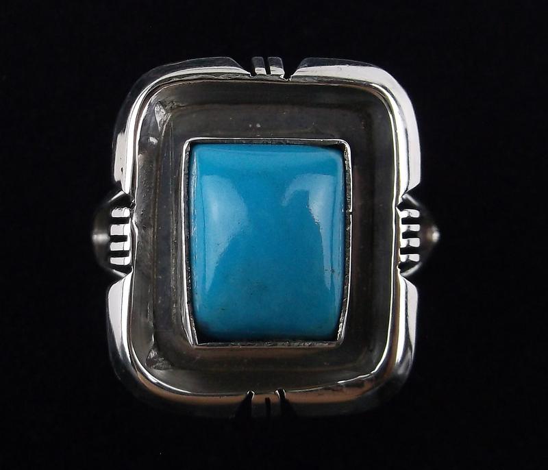 Navajo Mark Barney Sterling Silver Turquoise Ring 8 (1 of 3)