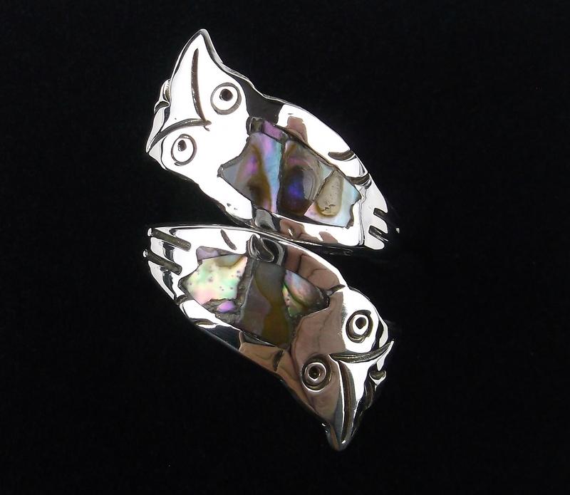 Mint Vintage 1960s Taxco Sterling Abalone Owl Ring 7-9: Guaranteed Solid 925 Sterling Silver, in Excellent Condition