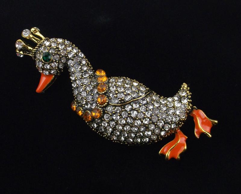 Mint Enameled Rhinestone King Duck Brooch (1 of 2)