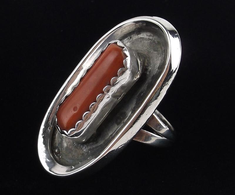 Big Heavy Vint Navajo Sterling Silver Red Coral Ring 7 (1 of 4)