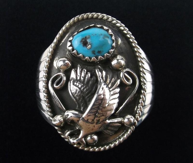 Navajo Jeannette Sanders Sterling Turq Eagle Ring 11.5: p Boxed Handmade Genuine Navajo Ring, Solid Sterling Silver, Authentic, In Brand New Never Worn Condition