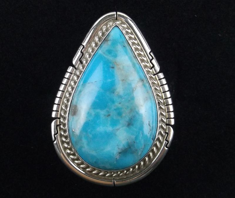 Navajo Dave Skeets Sterling Turquoise Raindrop Ring 10 BIG (1 of 3)