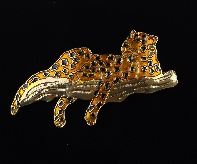 Mint Enameled Leopard Brooch (1 of 2)