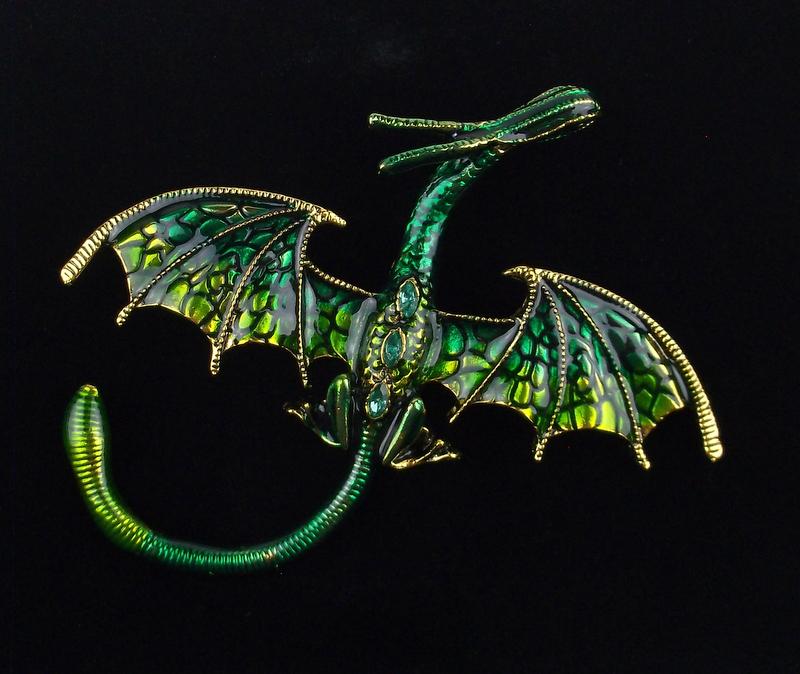 Mint Enameled Rhinestone Dragon Brooch (1 of 2)