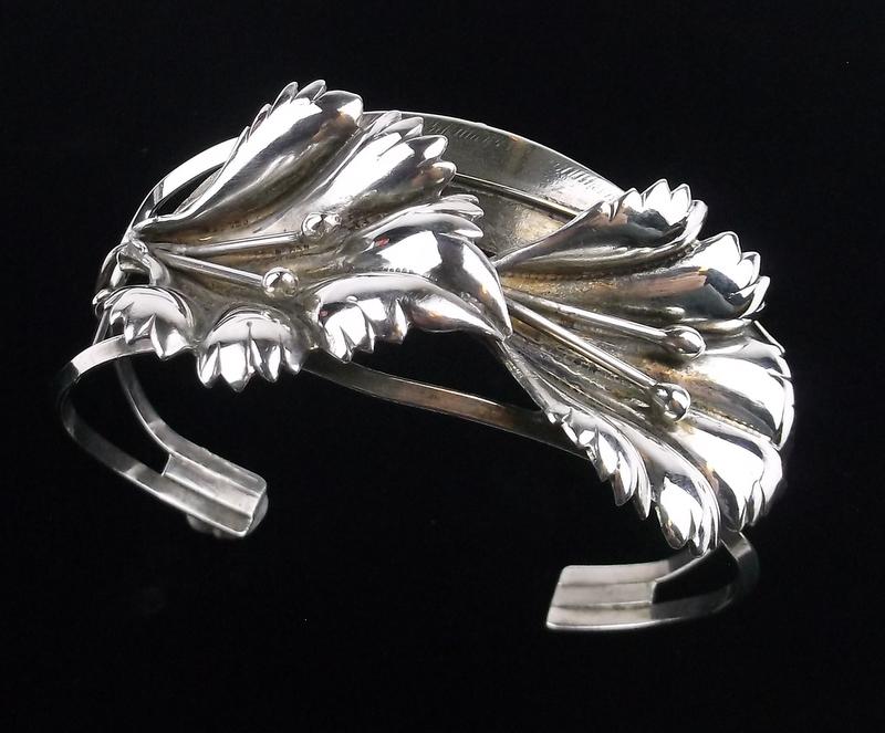 Vintage 1930s Art Deco Sterling Lilly Cuff Bracelet NICE (1 of 8)
