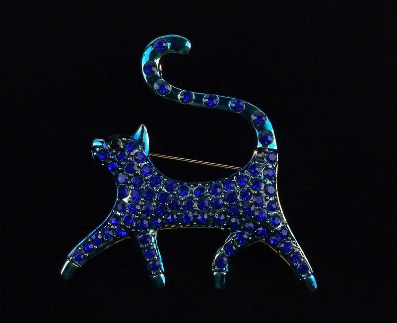 Mint Enameled Rhinestone Walking Cat Brooch (1 of 3)