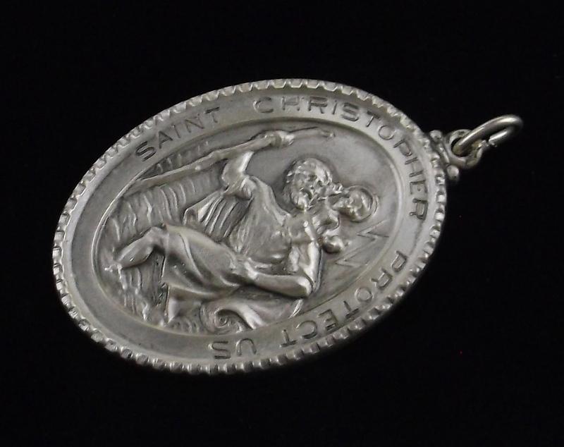Big Vintage Heavy Sterling St Christopher Pendant Catholic (1 of 3)