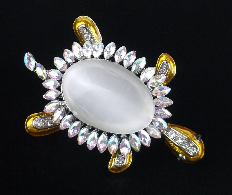 Mint Enameled Rhinestone Turtle Brooch (1 of 2)
