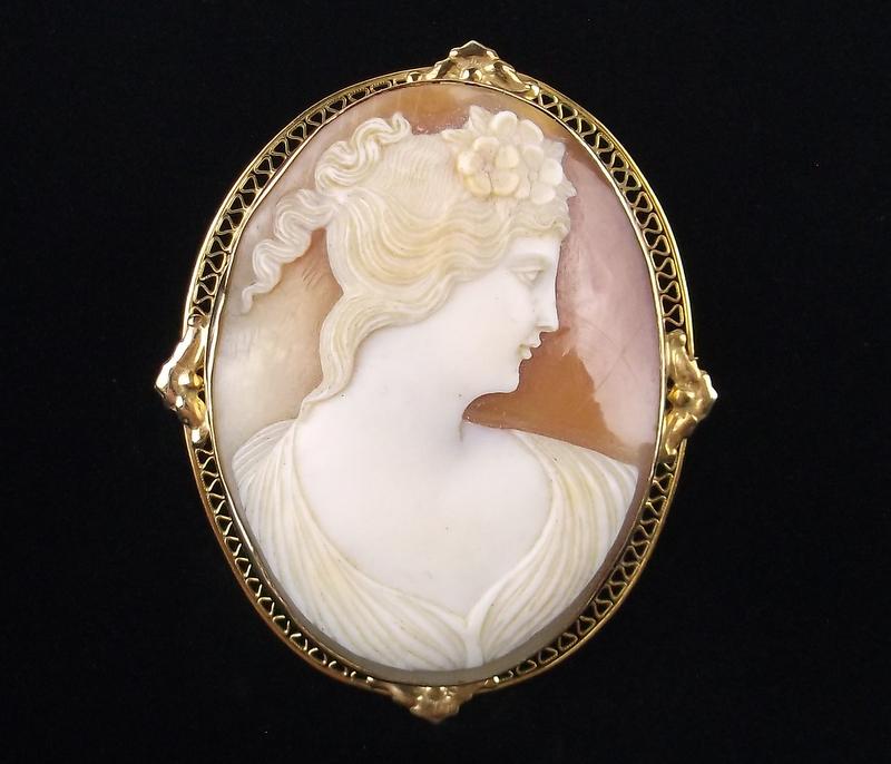 Mint BIG Vint 1910s 10kt Gold Cameo Brooch Art Nouveau (1 of 10)