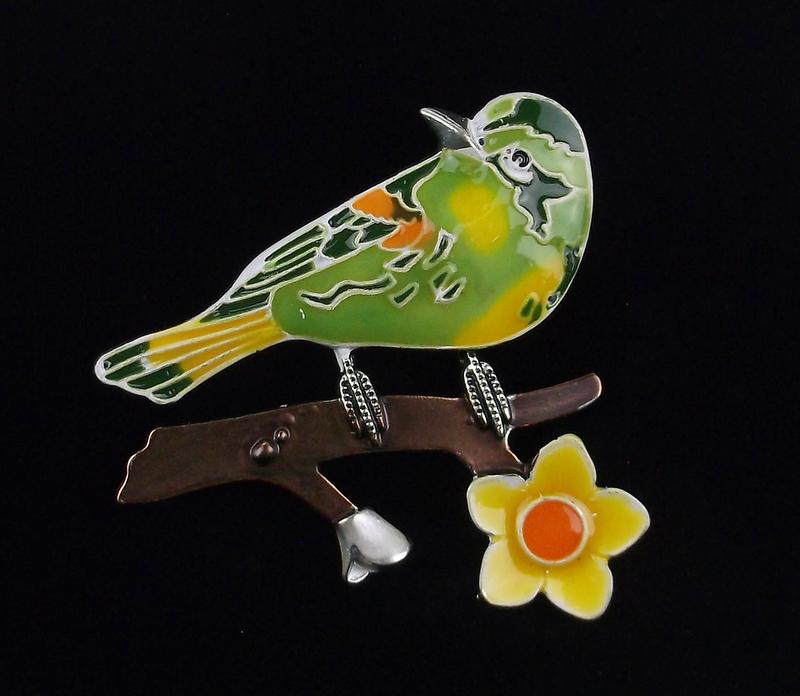 Mint Enameled Bird Brooch (1 of 2)