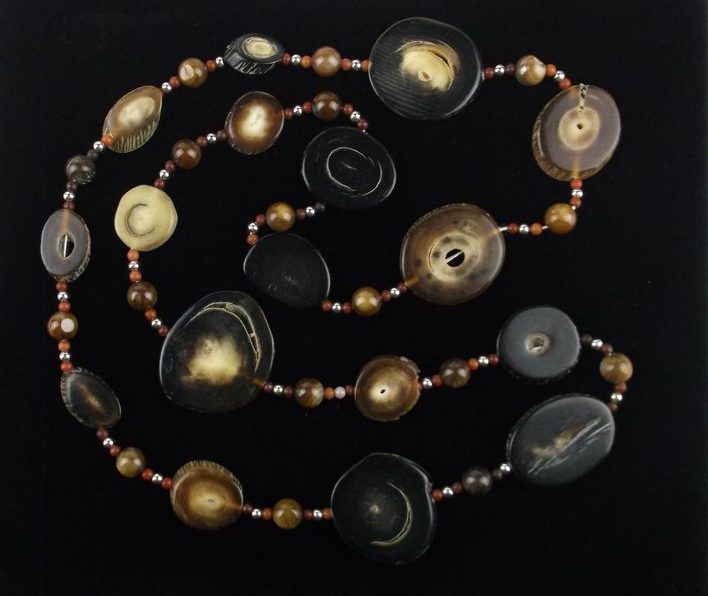 Stunning Vintage Carved Horn Labradorite Necklace 30": Mint Condition, In Like New Condition, Perfect