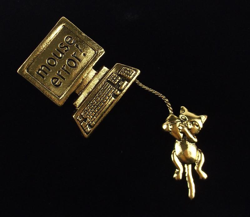 Mint Enameled Computer Mouse Cat Brooch (1 of 2)