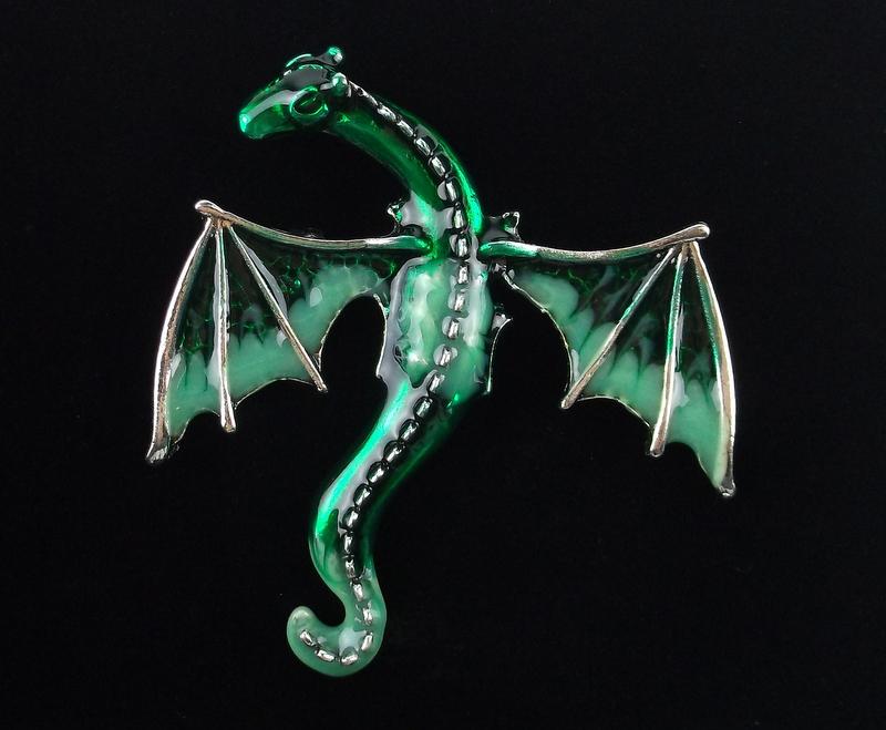 Mint Enameled Dragon Brooch (1 of 2)