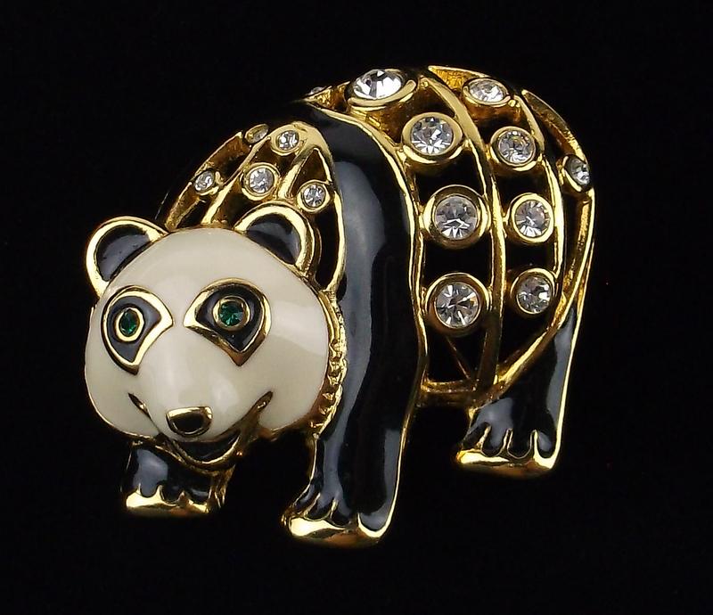 Mint Enameled Swarovski Crystal Panda Bear Brooch (1 of 3)