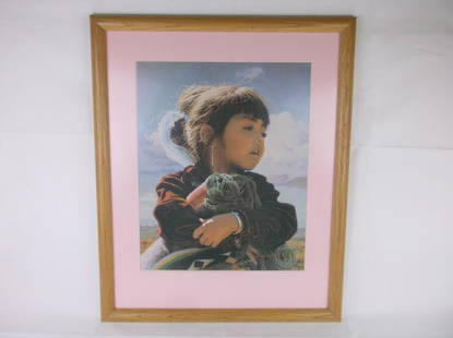 Brad Schmidt Navajo Girl Painting of Arizona /3000 Print: A Stunning Vintage Brad Schmidt "Painting of Arizona," Navajo Girl Signed Print limited to only 3000 produced. Original signature as shown, measures 17.5 x 21.5 inch. Framed and matted