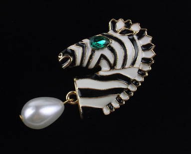 Mint Enameled Rhinestone Zebra Brooch: Mint Condition, In Like New Condition, Perfect