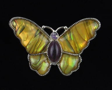 Mint Vintage Abalone Rhinestone Butterfly Brooch: Mint Condition, In Like New Condition, Perfect