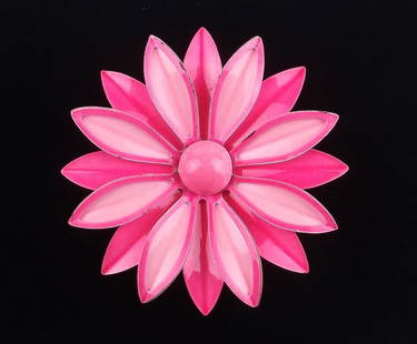 Stunning Vintage 1960s Big Enameled Flower Brooch: Mint Condition, In Like New Condition, Perfect
