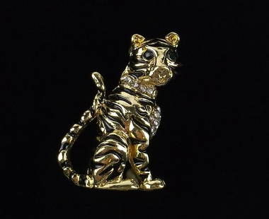Mint Enameled Rhinestone Tiger Brooch: Mint Condition, In Like New Condition, Perfect