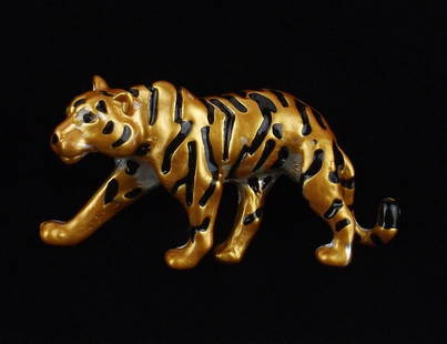 Mint Enameled Rhinestone Tiger Brooch: Mint Condition, In Like New Condition, Perfect