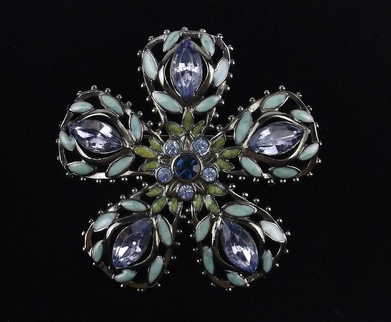 Mint Enameled Rhinestone Brooch (1 of 2)