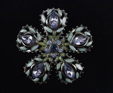 Mint Enameled Rhinestone Brooch: Mint Condition, In Like New Condition, Perfect